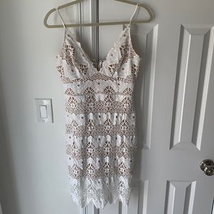 White lace with nude underlay lulus dress.